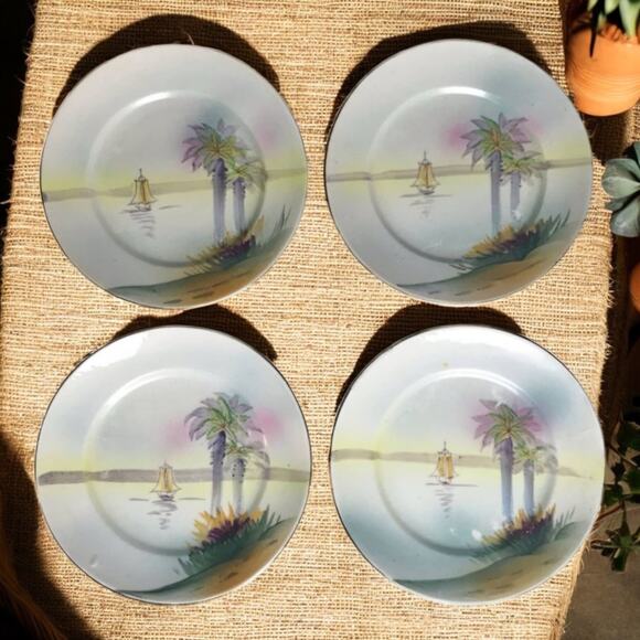 Takito Made In Nippon Japan VTG Set Of Four 6" Diameter Hand Painted Plates - Picture 1 of 10